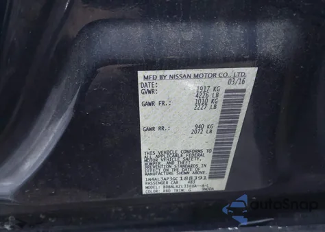 2016 Nissan Altima 2.5 Sl from USA, damaged, VIN 1N4AL3AP3GC188391